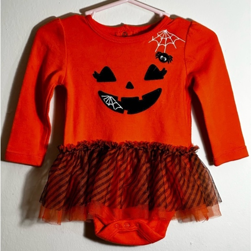 Infant Girl Halloween Themed Onesie w/ Black & Orange Tulle Tutu